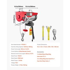 1320 lbs Electric Hoist 1150W 110V Steel Wire Winch 40ft Cable 14ft Remote
