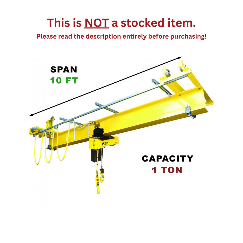 R&M QLP 1 TON, 10′ SPAN, UNDER RUNNING, SINGLE GIRDER OVERHEAD PUSH CRANE KIT