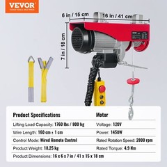 Electric Hoist 1760lbs with 14ft Wired Remote Control and 40ft Lifting Height