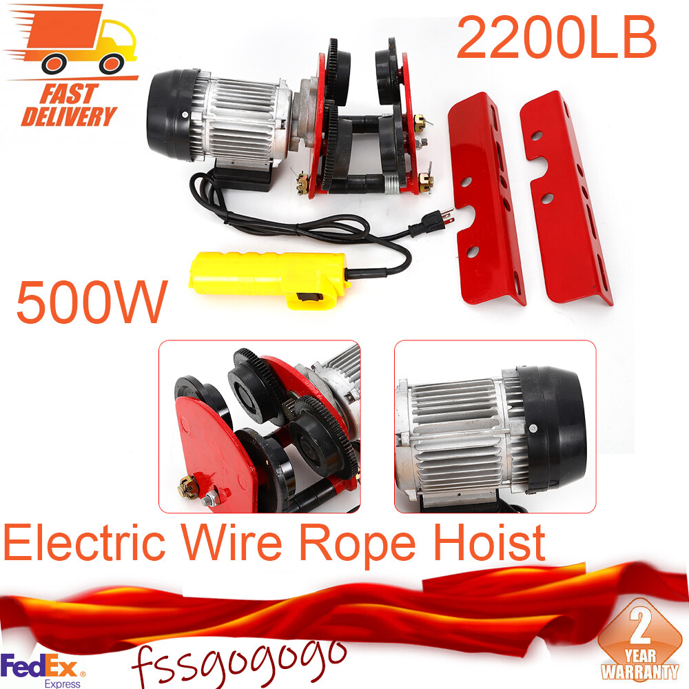 Electric Wire Rope Hoist Overhead Winch Crane Lift W/ Trolley & Remote 2200LB