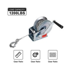 Heavy Duty Hand Winch 1200 lbs with 32 ft Steel Wire Rope, Hand Crank Strap G…