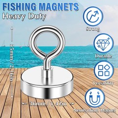 Neodymium Fishing Magnet, 150 lbs Pulling Force, Strong 1.42 inches, Silver
