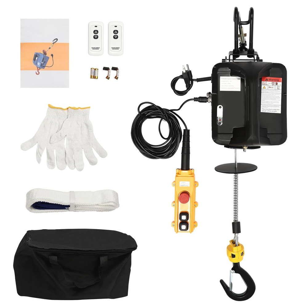 3-In-1 Electric Hoist Winch, 1100Lbs 1500W Portable Electric Hoist Crane 25Ft Li