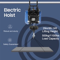 1100lbs/500kg Electric Hoist Winch Hoist Crane Lift + Remote Control 1800W 110V