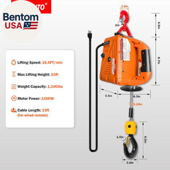 3 in 1 Electric Hoist Winch, 1500W Portable Electric Power Winch, 120V Electric