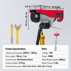 2200lb Warehouse Hoist 1600W 40ft Max Lift 14ft Remote