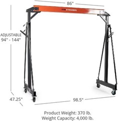 1 Ton 2000-Lb/2 Ton 4000-Lb Loading Capacity Adjustable Gantry Crane for Car