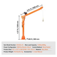 Electric Pickup Truck Crane Hoist Crane 1100 lbs 360° Swivel Hoist Lift
