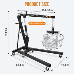 2T/4000Lbs Engine Hoist Shop Crane Lift Cherry Picker Hydraulic Pump w/ 6 Caster