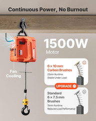 3-In-1 Electric Hoist Winch, 1550 Lbs Capacity, 1500W Portable Power Winch Crane