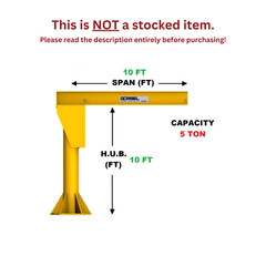 GORBEL FREESTANDING JIB CRANE – 5 TON CAPACITY, SPAN 10 FT, HUB 10 FT