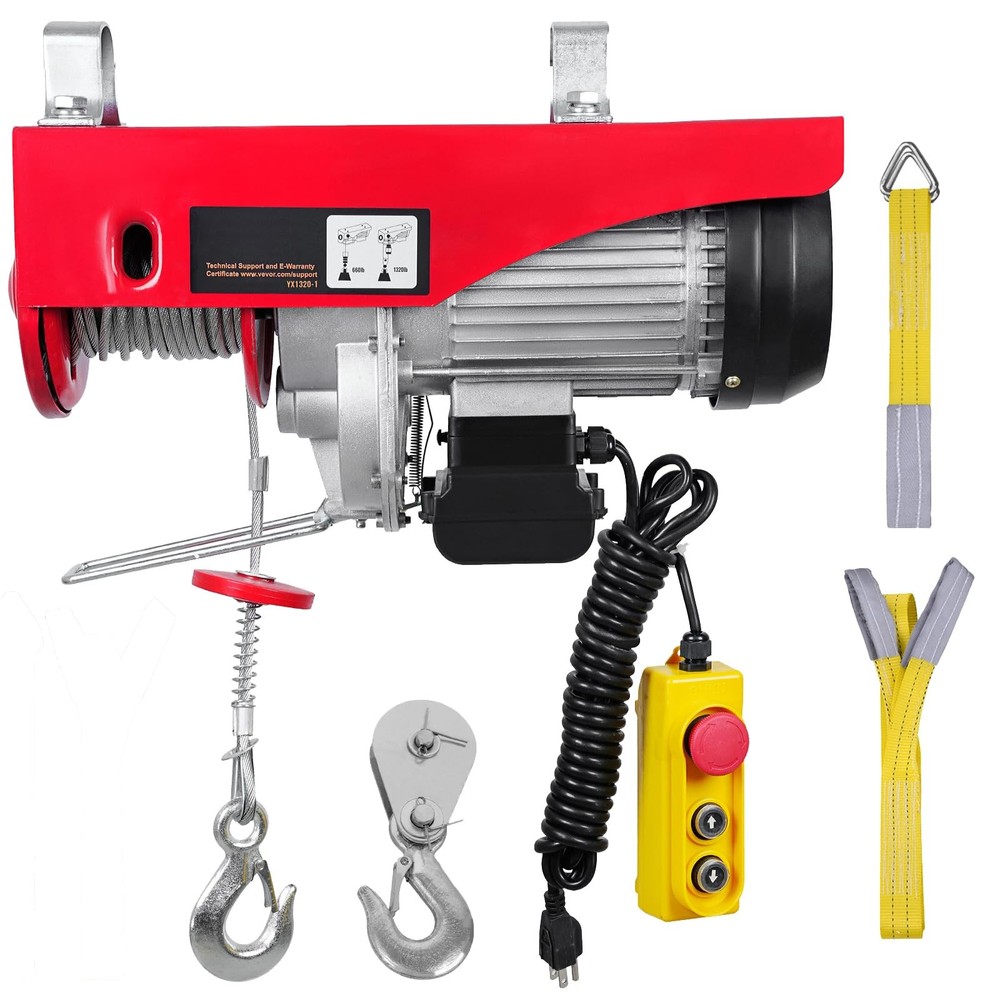 1320 lbs Electric Hoist 1150W 110V Steel Wire Winch 40ft Cable 14ft Remote
