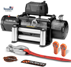 RUGCEL 12000Lb Waterproof Electric Winch – 12V Steel Rope (85Ft) with Roller Fai