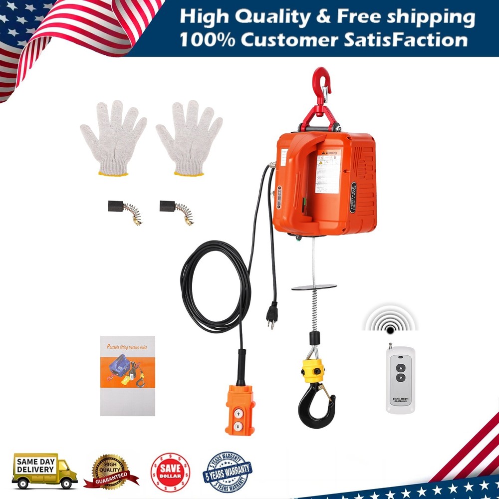 3 in 1 Portable Electric Hoist Winch 1100lbs Wired/Wireless Remote Control Crane