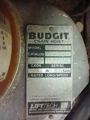 BUDGIT CAT. P356-3R 2 TON ELECTRIC CHAIN HOIST MANUAL TROLLEY MOUNTED