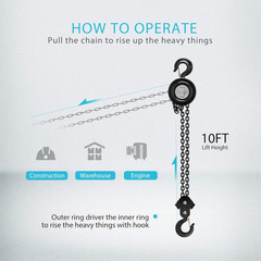 SPECSTAR Hand Chain Hoist 2 Ton 4400 Lbs Capacity 10 Feet with 2 2 Ton, Black