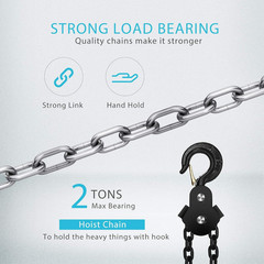 SPECSTAR Hand Chain Hoist 2 Ton 4400 Lbs Capacity 10 Feet with 2 2 Ton, Black