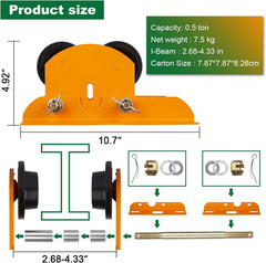 Electric Hoist Manual Trolley Heavy Duty 0.5Ton 1100LBS Capacity for PA200 to PA