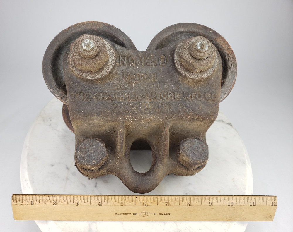 Antique Chisholm Moore Mfg 1 1/2 Ton Crane Beam Trolley No 120 Cleveland Ohio