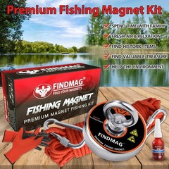 FINDMAG 500 LB Single Sided Neodymium Fishing Magnet Kit, Silver, Heavy Duty