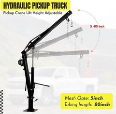 Hydraulic Pickup Truck Crane 2000 Lbs Folding Truck-Mounted Bed with Hand Winch