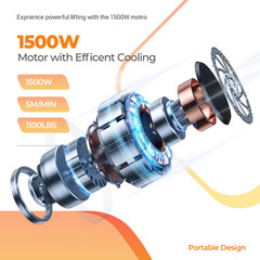 1500W 3-In-1 Electric Hoist Winch – 1100Lbs Capacity, 25Ft Lift Height