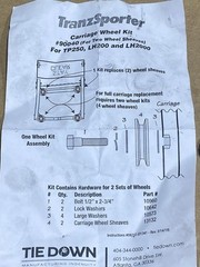TranzSporter 90040 Carriage Wheel Kit For TP-250 / 400 Shingle Hoist Units New