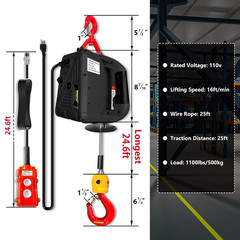 Power Electric Portable Hoist Winch 1100LBS, 3 in 1 Electric Cable Hoist 110V 25