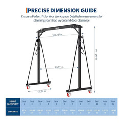 Garvee 1 Ton Adjustable Gantry Crane 2200 lbs Black Portable Shop Hoist