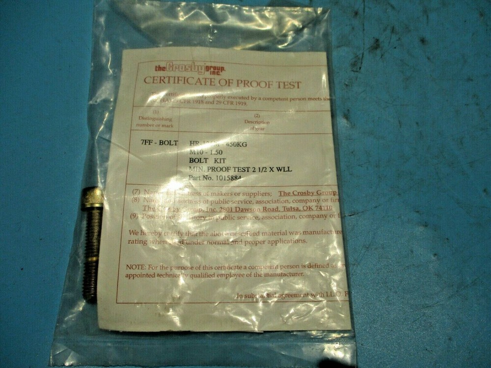 NEW CROSBY 7FF HR-125M-450KG BOLT KIT M10-1.50 P/N 1015884