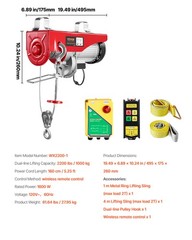 VEVOR Electric Hoist 2200lbs Crane Winch with Wireless Remote Control 1600W 110V