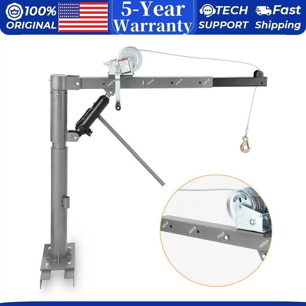 🔥🔥Heavy Duty Folding Truck-Mounted Crane Electric Winch 1000 lbs Truck Hoist C