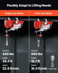 Electric Hoist 880lbs Crane Winch with Wireless Remote Control 850W 110V