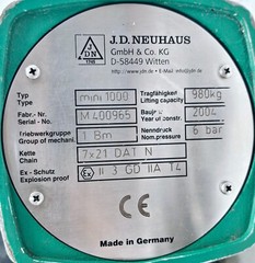 JD NEUHAUS MINI 1000 PNEUMATIC AIR CHAIN ​​HOIST 1 TON 980 KILOS