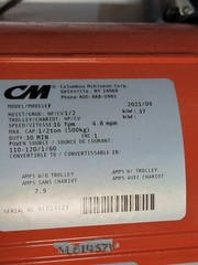 CM Model F 1/2 ton Electric Hoist, 16 fpm 4.8 mpm w/ stand