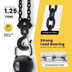 Hand Chain Hoist 1 Ton 2200 Lbs Capacity 10 Feet with 2 1 Ton, Red