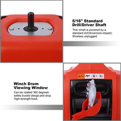 Portable Drill Winch Hoist 750LBS Load w/40Ft Steel Wire for Lifting & Dragging