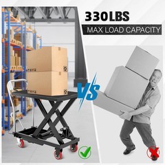 330lbs/28.5″ Manual Single Scissor Lift Hydraulic Lift Table Cart Locking Wheels