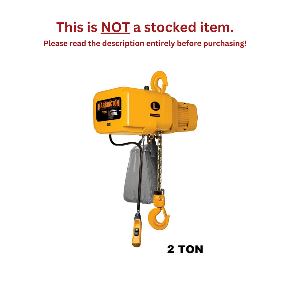HARRINGTON NER ELECTRIC CHAIN HOIST, 2 TON CAPACITY 20 FT. LIFT