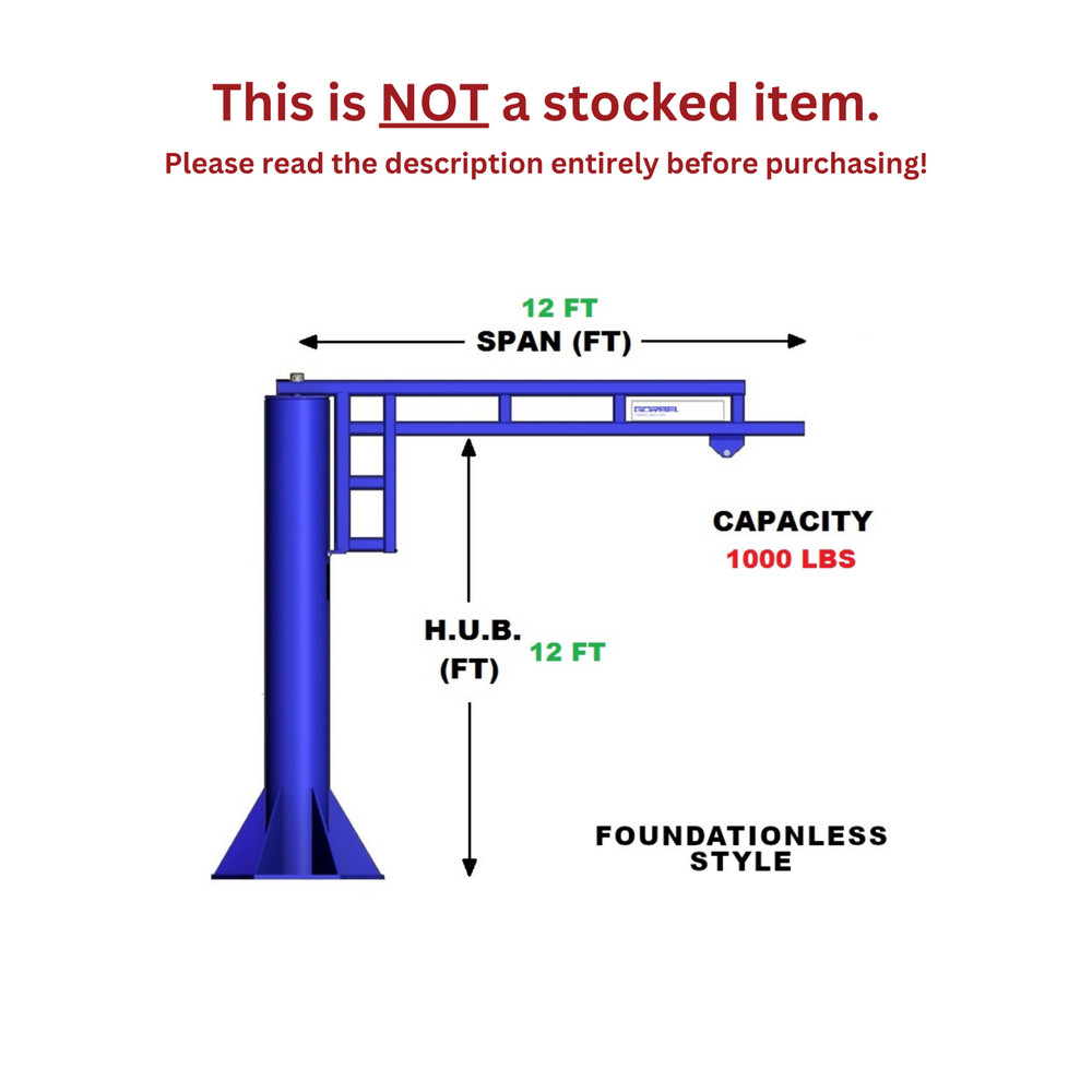 GORBEL FOUNDATIONLESS WORK STATION JIB CRANE – 1/2 TON CAP. SPAN 12 FT HUB 12 FT