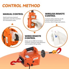 1500W 3-in-1 Electric Hoist Winch, 1100Lbs Capacity, 16ft/min Lift Speed, 25ft H