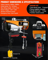 880 Lbs Electric Hoist, 2 in 1 Wireless/Wired Remote Control, 110V/120V Electric