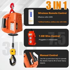 Power Electric Portable Hoist Winch 1500LBS, 3 in 1 Electric Cable Hoist 110V 2