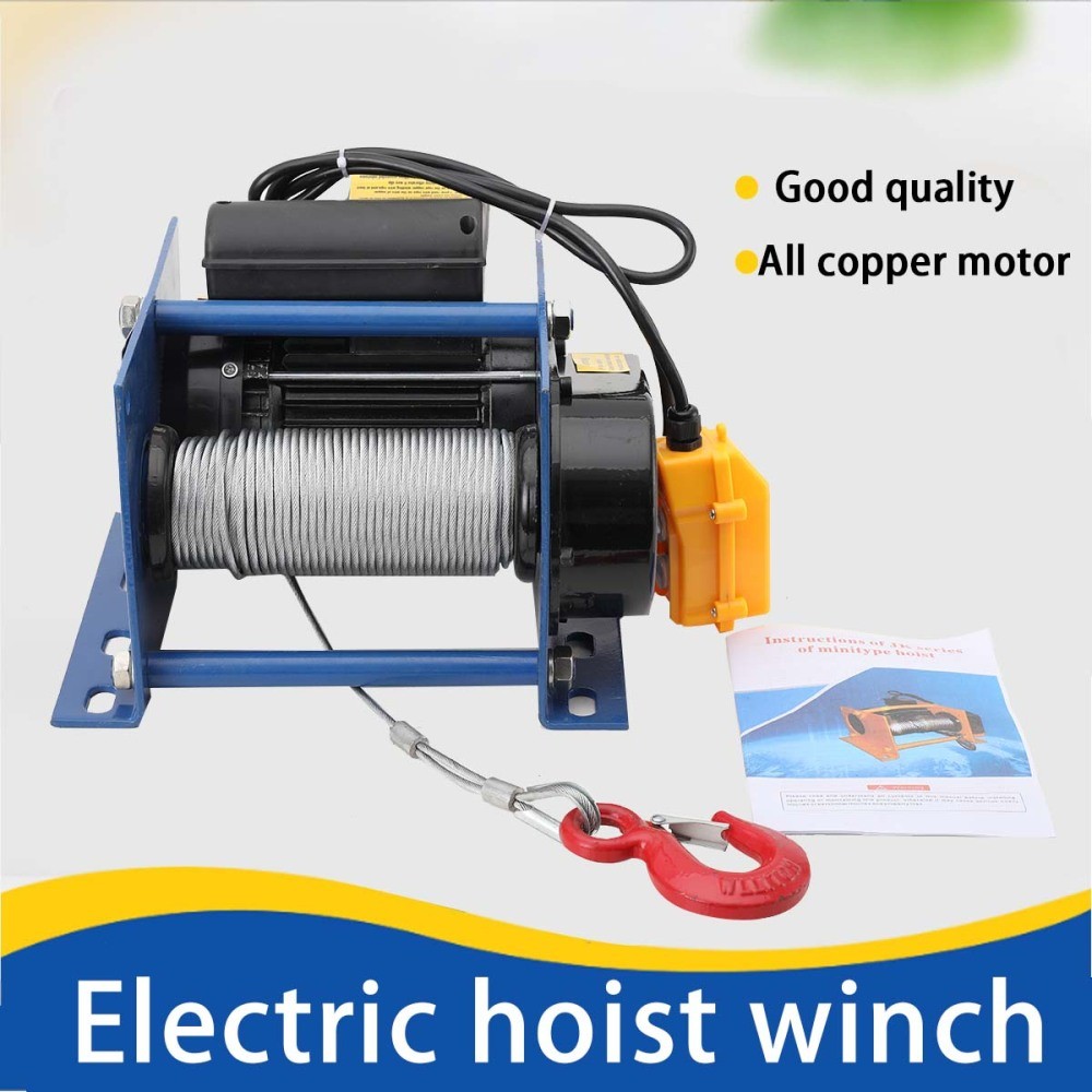 110V Electric Hoist Winch with Wired Handle Switch for Garage Warehouse Factory