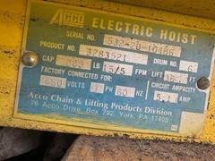 Acco 532-20-10486 Electric Hoist, 6000 lbs/3 Ton Capacity