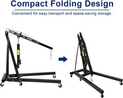 2 Ton Folding Engine Lift with 6 Wheels Heavy Duty Steel Hydraulic Shop Crane