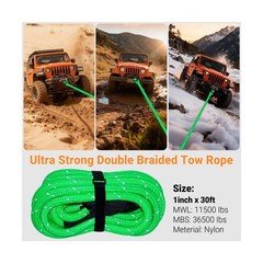 Kinetic Recovery Rope Tow Strap – 1″ x 30ft – 36,500lb Breaking Strength with…