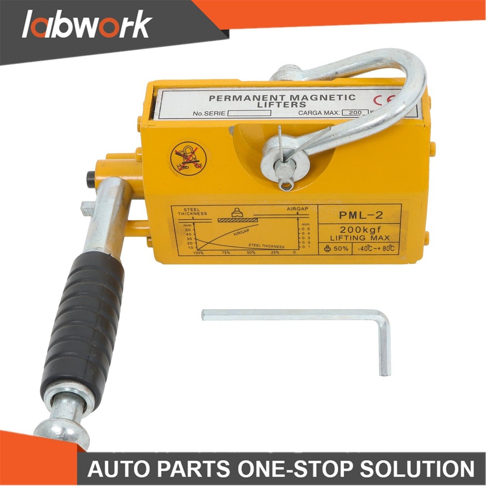 Labwork 440lb/200kg Capacity Permanent Magnetic Lifter 2.5 Safety Factor Yellow