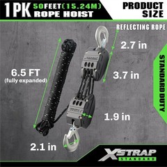 Heavy-Duty 2000LB 50ft Reflective Rope Hoist with 5:1 Lifting Power & Soft Loops