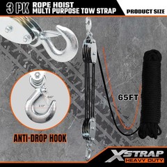 Heavy-Duty 4000LB Break Strength Rope Hoist & 2PK 8ft Lift Sling, Black